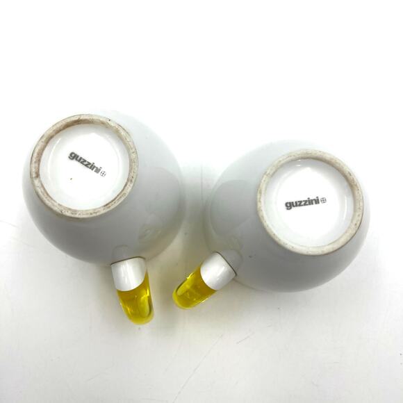 Guzzini Feeling Mugs With Yellow Plastic Handle Set of 2 Porcelain Cups - Picture 8 of 9